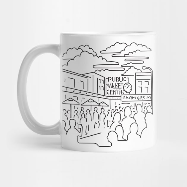 Pike Place Market in Downtown Seattle USA Mono Line Art by retrovectors